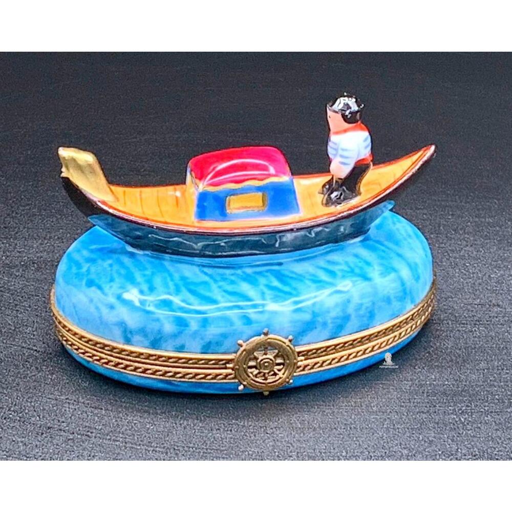 Authentic Chamart Limoges France Gondola Trinket Box Venice on Blue Water